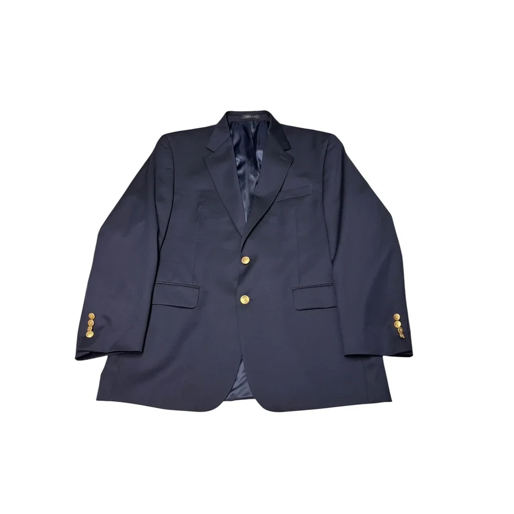Lauren Ralph Lauren Mens 42R Navy Blue 100% Wool Blazer Gold Crest Buttons